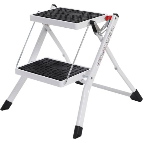 Songmics – Escabeau pliable 2 marches – Largeur de marche 20 cm – Charge 150 kg – Acier avec caoutchouc antidérapant – GSL02WT