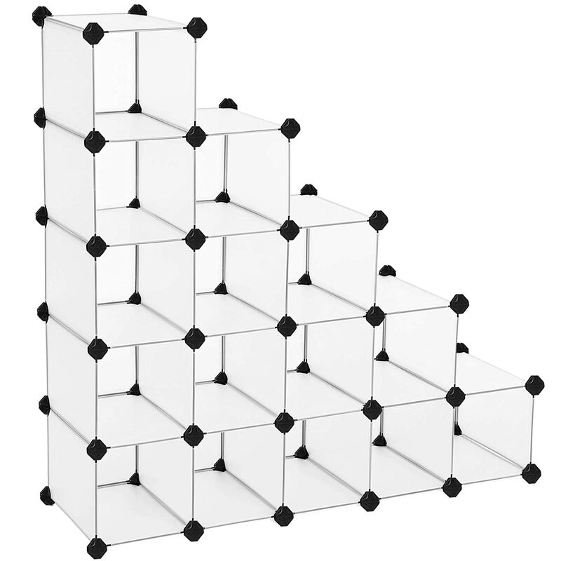 

Songmics - Estantería Modular de plástico PP Zapatero Organizador 16 Cubos Blanco semitraslúcido 113 x 36 x 113 cm LPC44S - Blanco translúcido