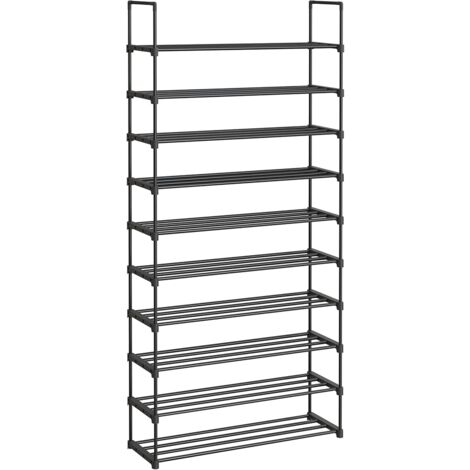 Songmics – Étagère à chaussures 10 niveaux – Rangement en métal noir 30 x 94 x 206 cm – Support fin pour gain de place – Installation sans outil