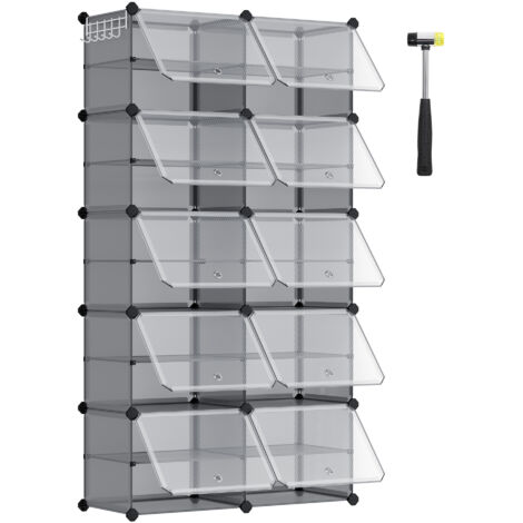 Songmics – Étagère à chaussures modulable 10 compartiments – Dimensions 30 x 40 x 30 cm – Cadre en acier et panneaux en plastique – Gris ardoise