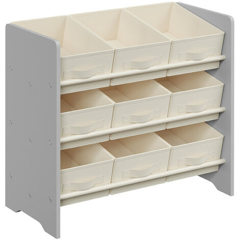 Songmics – Étagère à jouets et livres pour enfants – 9 boîtes de rangement en tissu non-tissé – Dimensions 62,5 x 29,5 x 60 cm – Gris tourterelle