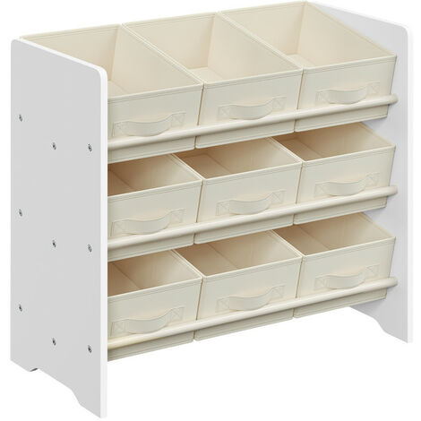 Songmics – Étagère à jouets et livres pour enfants – 9 boîtes en tissu non-tissé – Dimensions 62,5 x 29,5 x 60 cm – Panneau MDF blanc nuage
