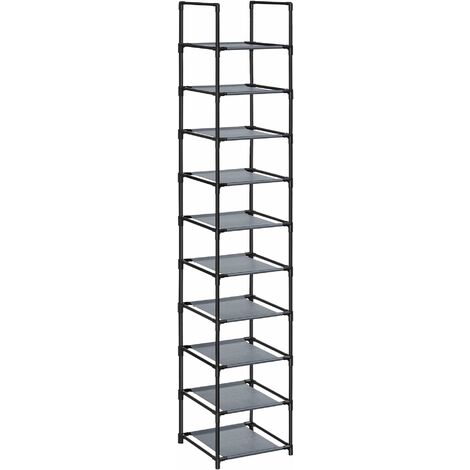 SONGMICS Étagère Chaussure à 10 Niveaux, Range-Chaussure, Porte-Chaussure, Meuble de Rangement, 33 x 33 x 173 cm, Cadre en Métal, en Tissu Non-tissé, pour Entrée, Chambre, Gris