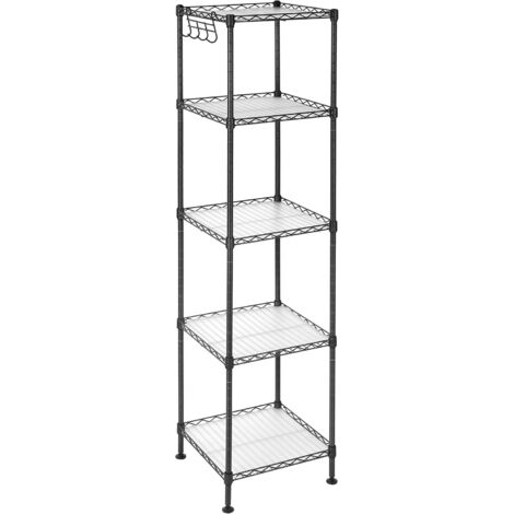 Songmics – Étagère d'angle en métal 100 kg – 5 planches en plastique – Dimensions 30 x 30 x 123,5 cm – Crochets amovibles pour rangement optimisé