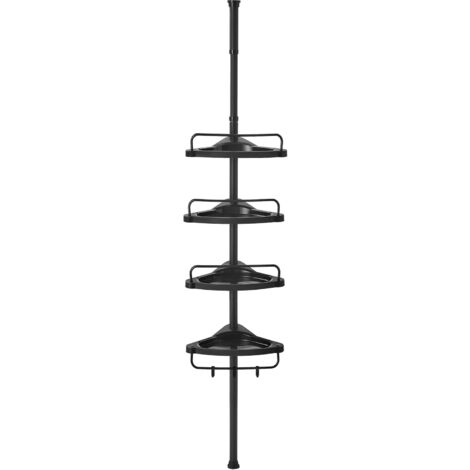 Songmics – Étagère de douche télescopique 85-305 cm – 4 niveaux avec ventouses – Installation sans perçage – Rangement pour gels douche et shampoings – Noir