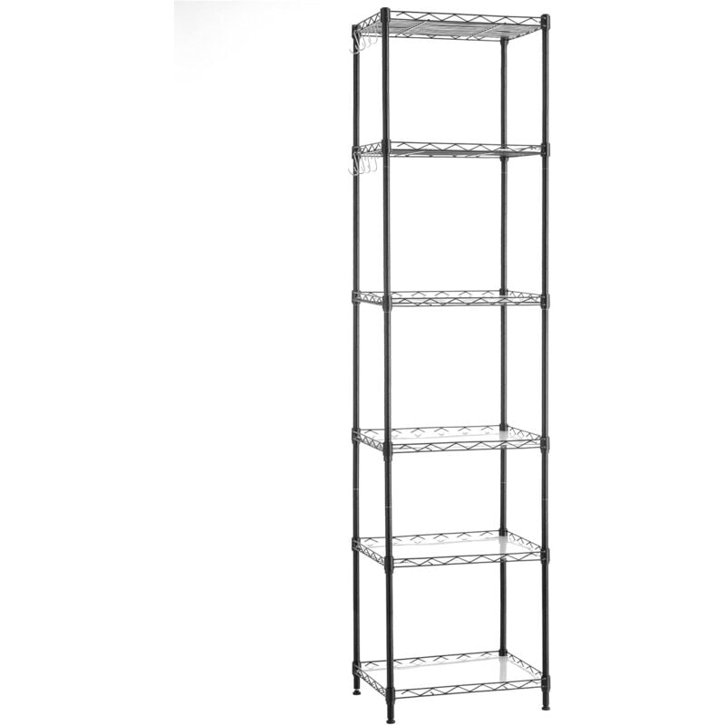 Songmics - tagère de Rangement en Métal à 6 Niveaux, Grilles Réglables en Hauteur, Garage, Cuisine, Salon, avec Planches en Plastique, 8 Crochets,