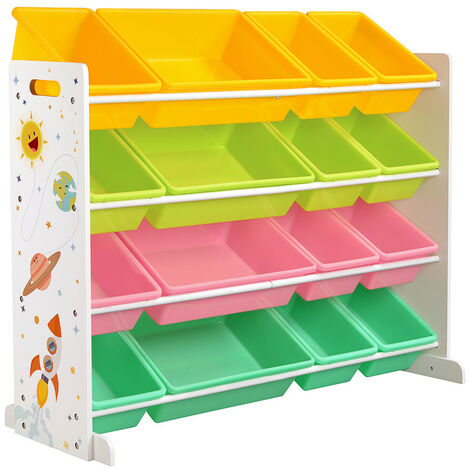 Songmics – Étagère de rangement pour jouets avec 16 boîtes amovibles – Dimensions 106 x 26,5 x 78 cm – Panneau MDF et plastique – GKR070W01