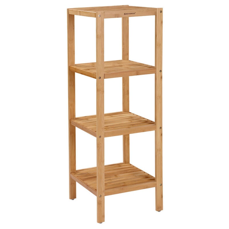 Songmics - tagère de salle de bain à 4 niveaux en bambou pour cuisine, salon, chambre à coucher, entrée, couleur naturelle