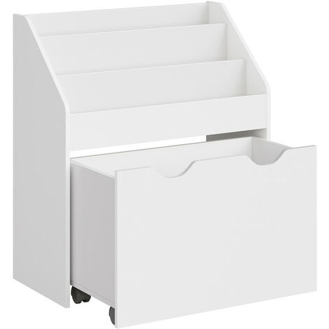 Songmics – Étagère pour jouets 3 compartiments – Bibliothèque enfant mobile avec roulettes – Dimensions 29,5 x 62,5 x 70 cm – MDF blanc nuage