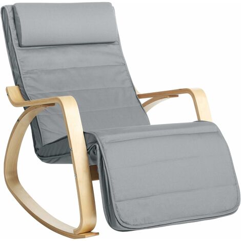 Songmics – Fauteuil à bascule en bois de bouleau – Housse en coton – Repose-pieds réglable 5 positions – Capacité 150 kg – LYY010G01