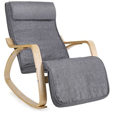 Songmics – Fauteuil à bascule en bois de bouleau – Repose-pieds réglable 5 positions – Charge max 150 kg – Confort ergonomique avec housse en lin