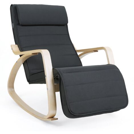 Songmics – Fauteuil à bascule en bois de bouleau – Repose-pieds réglable 5 positions – Housse en coton amovible – Charge max 150 kg – Gris