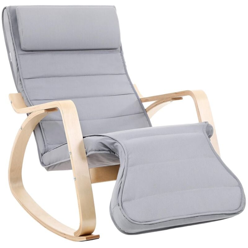 Fauteuil à Bascule, Rocking Chair, avec Repose-Pied, Réglable en 5 Niveaux, Charge Max 150 kg, Gris