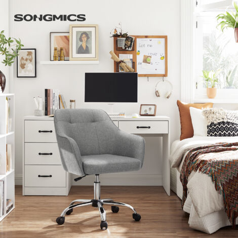 Songmics – Fauteuil de bureau ergonomique réglable en hauteur – Tissu imitation lin gris – Capacité 120 kg – Accoudoirs ergonomiques – OBG019G01