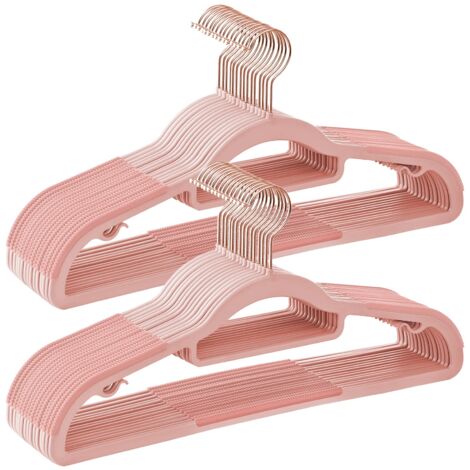 SONGMICS Grucce 30 Pezzi, Grucce Appendiabiti in Plastica, Antiscivolo, Salvaspazio, Spesso 0,5 cm, Largo 42 cm, Gancio Girevole a 360° Color Oro Rosa, Rosa Chiaro e Rosa CRP020PK01