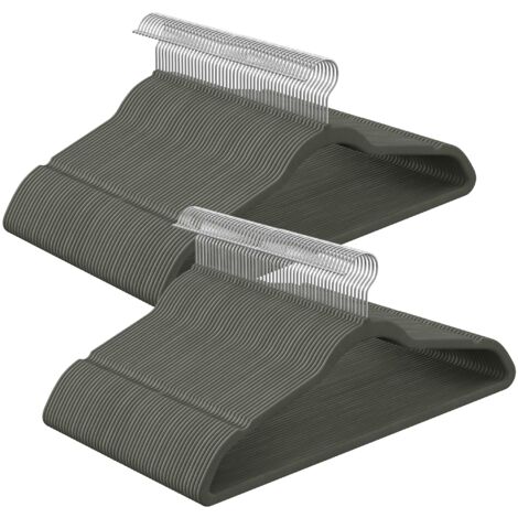 SONGMICS Grucce Appendiabiti in Velluto, 100 Pezzi, Salvaspazio e Antiscivolo, Gancio Girevole a 360°, Spesso 0,6 cm, Largo 41,5 cm, Cappotti Pantaloni, Grigio e Argento CRF026G100
