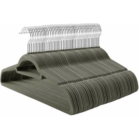 SONGMICS Grucce Appendiabiti in Velluto, 100 Pezzi, Salvaspazio e Antiscivolo, Gancio Girevole a 360°, Spesso 0,6 cm, Largo 43,5 cm, Cappotti Pantaloni, Grigio e Argento CRF100V