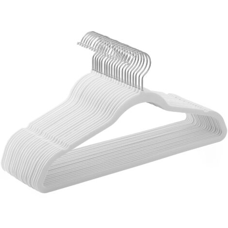 SONGMICS Grucce Appendiabiti in Velluto, 20 Pezzi, Salvaspazio e Antiscivolo, Gancio Girevole a 360°, Spesso 0,6 cm, Largo 41,5 cm, Cappotti Pantaloni, Bianco Nuvola e Argento CRF026W20