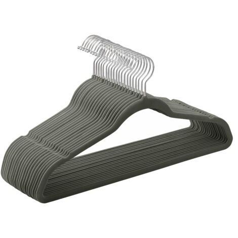 SONGMICS Grucce Appendiabiti in Velluto, 20 Pezzi, Salvaspazio e Antiscivolo, Gancio Girevole a 360°, Spesso 0,6 cm, Largo 41,5 cm, Cappotti Pantaloni, Grigio e Argento CRF026G20