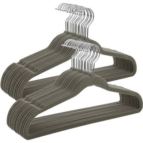 SONGMICS Grucce Appendiabiti in Velluto, 30 Pezzi, Salvaspazio e Antiscivolo, Gancio Girevole a 360°, Spesso 0,6 cm, Largo 41,5 cm, Cappotti Pantaloni, Grigio e Argento CRF26V