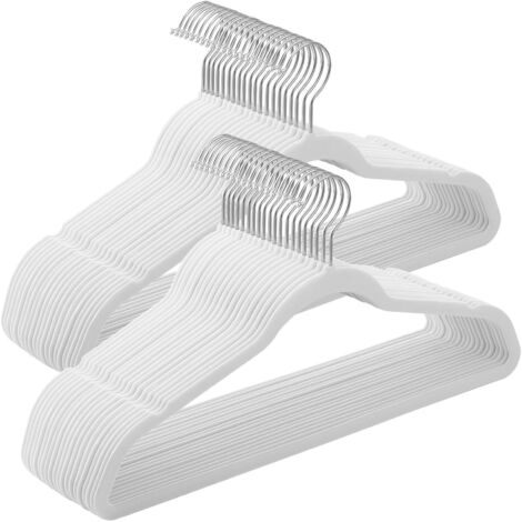 SONGMICS Grucce Appendiabiti in Velluto, 50 Pezzi, Salvaspazio e Antiscivolo, Gancio Girevole a 360°, Spesso 0,6 cm, Largo 41,5 cm, Cappotti Pantaloni, Bianco Nuvola e Argento CRF026W04