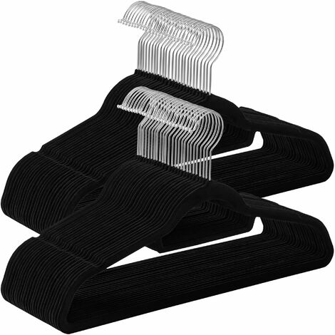 SONGMICS Grucce Appendiabiti in Velluto, 50 Pezzi, Salvaspazio e Antiscivolo, Gancio Girevole a 360°, Spesso 0,6 cm, Largo 43,5 cm, Cappotti Pantaloni, Nero Inchiostro e Argento CRF50B