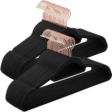 SONGMICS Grucce Appendiabiti in Velluto, 50 Pezzi, Salvaspazio e Antiscivolo, Gancio Girevole a 360°, Spesso 0,6 cm, Largo 43,5 cm, Cappotti Pantaloni, Nero Inchiostro e Oro Rosa CRF21BK50