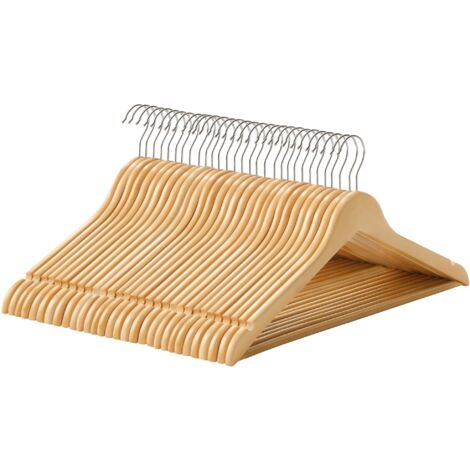 SONGMICS Grucce Legno, 30 Pezzi, Appendiabiti con Scanalature su Spalle, Barra Portapantaloni Antiscivolo e Gancio Girevole a 360°, per Completi Camicie Cappotti, Naturale CRW031NL