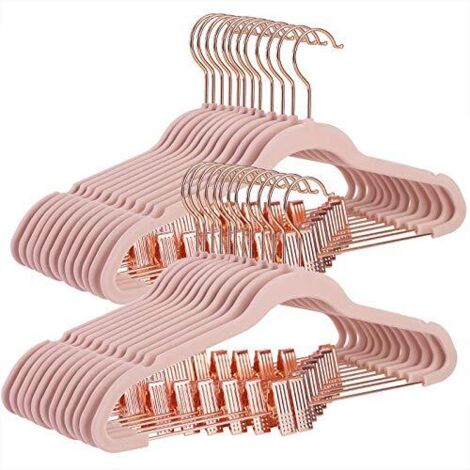 SONGMICS Grucce Pantaloni con Pinze, 24 Pezzi, 42 cm, Appendini con Pinze Regolabili e Gancio Color Oro Rosa, Appendiabiti in Velluto Antiscivolo, Salvaspazio, per Gonne, Rosa Chiaro CRF14PK24