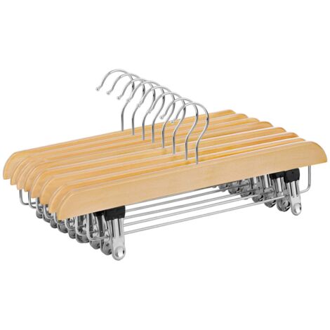 SONGMICS Grucce per Gonne, Pacco di 8 Appendini in Legno Massiccio con Mollette Antiscivolo, per Pantaloni, Pantaloncini, Color Legno Naturale CRW008-8