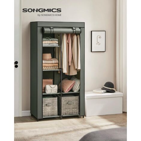 SONGMICS Guardaroba in Tessuto, Armadio Pieghevole, 6 Ripiani e 1 Barra Appendiabiti, Struttura in Metallo, 45 x 88 x 168 cm, per Camera da Letto, Cabina Armadio, Verde Salvia