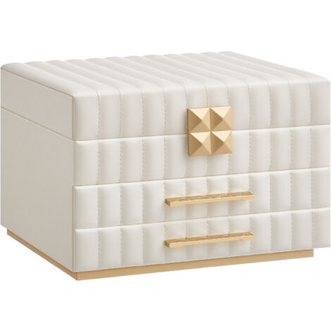 SONGMICS HOME ANAH Collection - Boîte à Bijoux à 3 Étages avec Miroir, Organiseur, avec 2 Tiroirs, Surface PU avec Coutures, Effet Suspendu, 21,5 x 24 x 15,8 cm, Idée Cadeau, Blanc Nuage