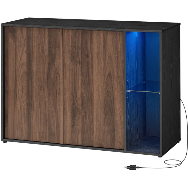 SONGMICS HOME Assemblage Ultra-rapide sans Outils Toolless, Meuble TV, Meuble de Rangement, Buffet avec Éclairage et Étagère en Verre, Placard,