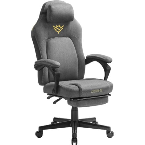 SONGMICS HOME Collection CYRUS - Fauteuil Gaming, Chaise de Bureau Ergonomique avec Repose-pieds, Chaise Gamer avec Appui-tête, Coton-lin, Hauteur Réglable, Gris Tourterelle