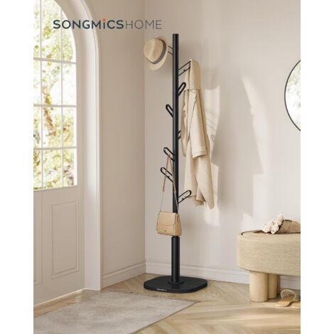 SONGMICS HOME Perchero en Forma de Árbol, Perchero, 8 Ganchos con Extremos Redondeados, 175,3 cm de Altura, para Ropa, Sombreros, Bolsos, Negro Tinta
