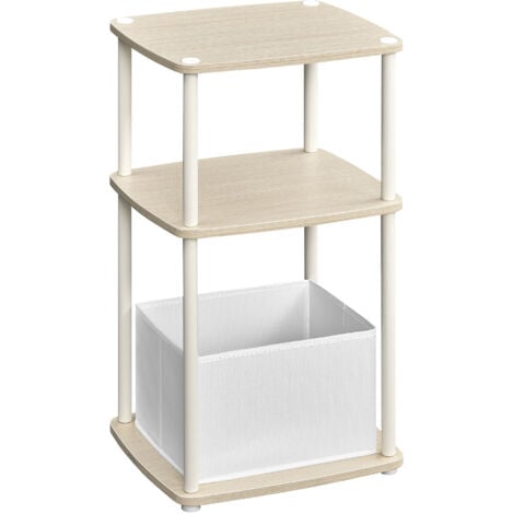 SONGMICS HOME Table d’Appoint, Table de Chevet, 3 Étagère, Panier en Tissu, pour Chambre, Salon, Cadre en Acier, 30 x 34 x 58 cm, Moderne, Beige Naturel