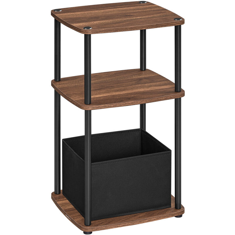 Songmics Home - Table d'Appoint, Table de Chevet, 3 Étagère, Panier en Tissu, pour Chambre, Salon, Cadre en Acier, 30 x 34 x 58 cm, Moderne, Noyer