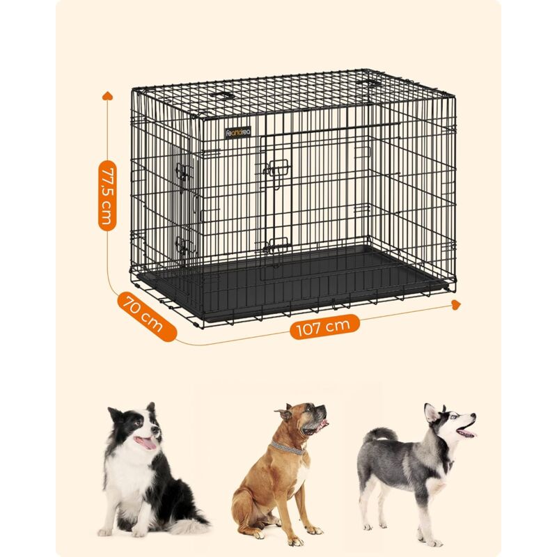

FEANDREA Jaula metálica para perros Transportín plegable para mascotas (XL 106 x 70 x 77.5cm) por SONGMICS PPD42H - Negro