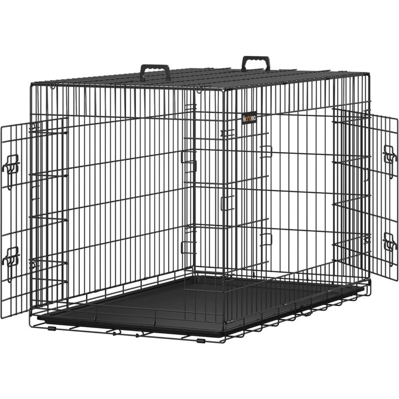 

FEANDREA Jaula metálica para perros Transportín plegable para mascotas (XXL 122 x 76 x 81cm) por SONGMICS PPD48H - Negro