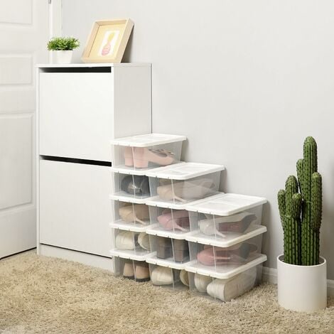 SONGMICS Juego de 12 Cajas de Zapatos con Tapa Organizador de Almacenamiento versátil Organizador apilable Producto de artesanías hasta la Talla 41