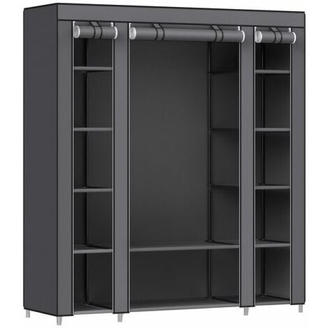 Kleiderschrank XXL 175 x 150 x 45 cm Faltschrank Stoffschrank mit Kleiderstange Grau LSF03G - Gris