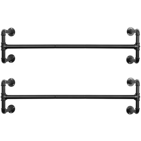 SONGMICS Kleiderstangen 2er Set, Garderobenstangen im Industrie-Design, Wandmontage, platzsparend, 110 x 30 x 29,3 cm, bis 60 kg belastbar, einfache Montage, für kleine Räume, schwarz HSR64BK-02 - Schwarz