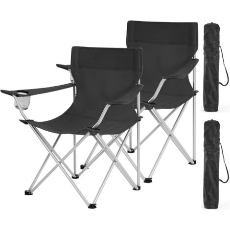 Songmics – Lot de 2 chaises de camping pliables – Tissu Oxford 600D résistant – Accoudoirs et porte-gobelets – Charge max 120kg – Noir GCB01BK