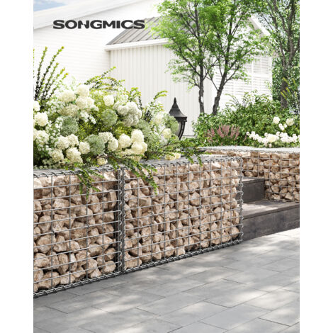Songmics – Lot de 2 gabions en acier galvanisé 100 x 50 x 50 cm – Maille 5 x 10 cm – Panier à pierre pour mur décoratif – Assemblage sans outil
