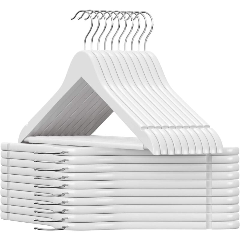 Songmics - Cintres pour Costumes, Lot de 20, Cintres en Bois Massif avec Encoches, Antidérapant pour Manteaux, Chemises, Vestes, Pantalons, Crochet