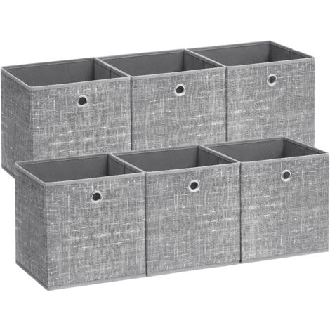 Songmics – Lot de 6 boîtes de rangement pliables en tissu non-tissé 33x33x33 cm – Capacité 5 kg – Poignée pour étagère – Gris chiné