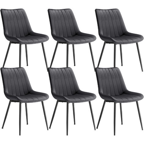 SONGMICS Lot de 6 Chaises de Salle à Manger, Velours, Chaise Cuisine, Supportant Jusqu’à 120 kg, Pied en Acier, Dossier Ergonomique, pour Salle à Manger, Cuisine, Gris et Noir d'Encre