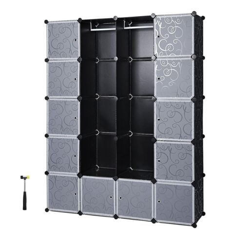 Kleiderschrank Garderobenschrank Steckregalsystem Mit 2 Kleiderstange 178 x 143 x 36 cm Schwarz LPC30H - Black