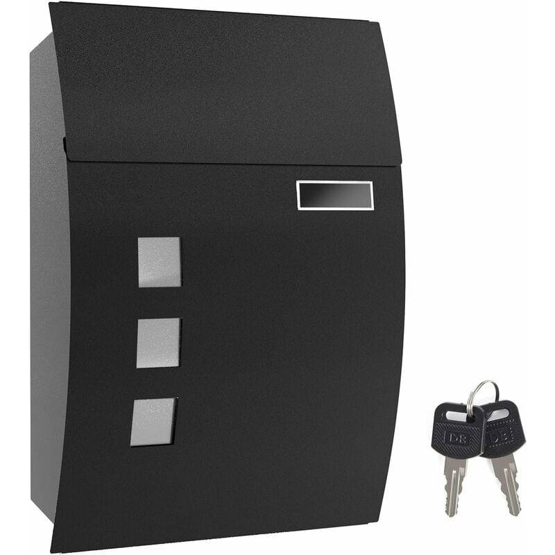 Songmics - Mailbox, Wall-Mounted Lockable Post Letter Box with Viewing Windows, Nameplate, and Keys, Easy to Install, Black GMB30BK