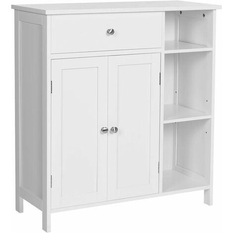 Vasagle – Meuble bas de salle de bain blanc mat 75 x 30 x 80 cm – 2 portes – 1 tiroir – 3 compartiments ouverts – MDF E1 pour salle de bain